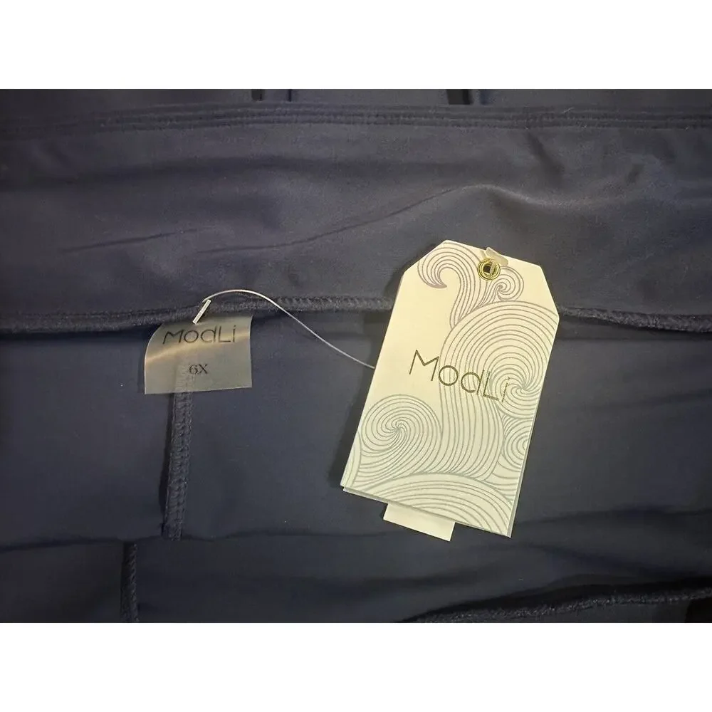 NWT ModLi Flowy Swim Skort Women's 6X Navy Blue Stretch Elastic Waist Skirt NEW